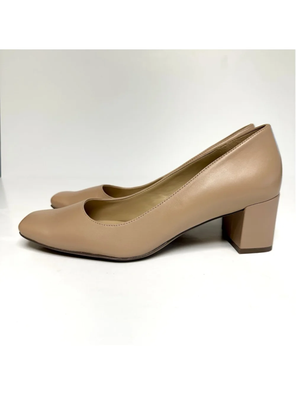 Naturalizer Karina Pumps Nude Gingersnap Leather Block Heel Square Toe Heels 9.5
